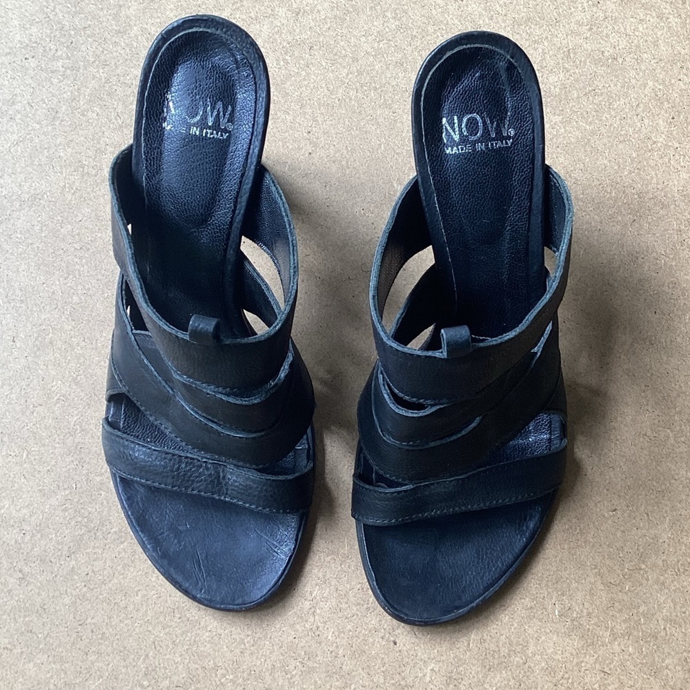 NOW black heeled slip on sandals, size 6.5 EUR 37